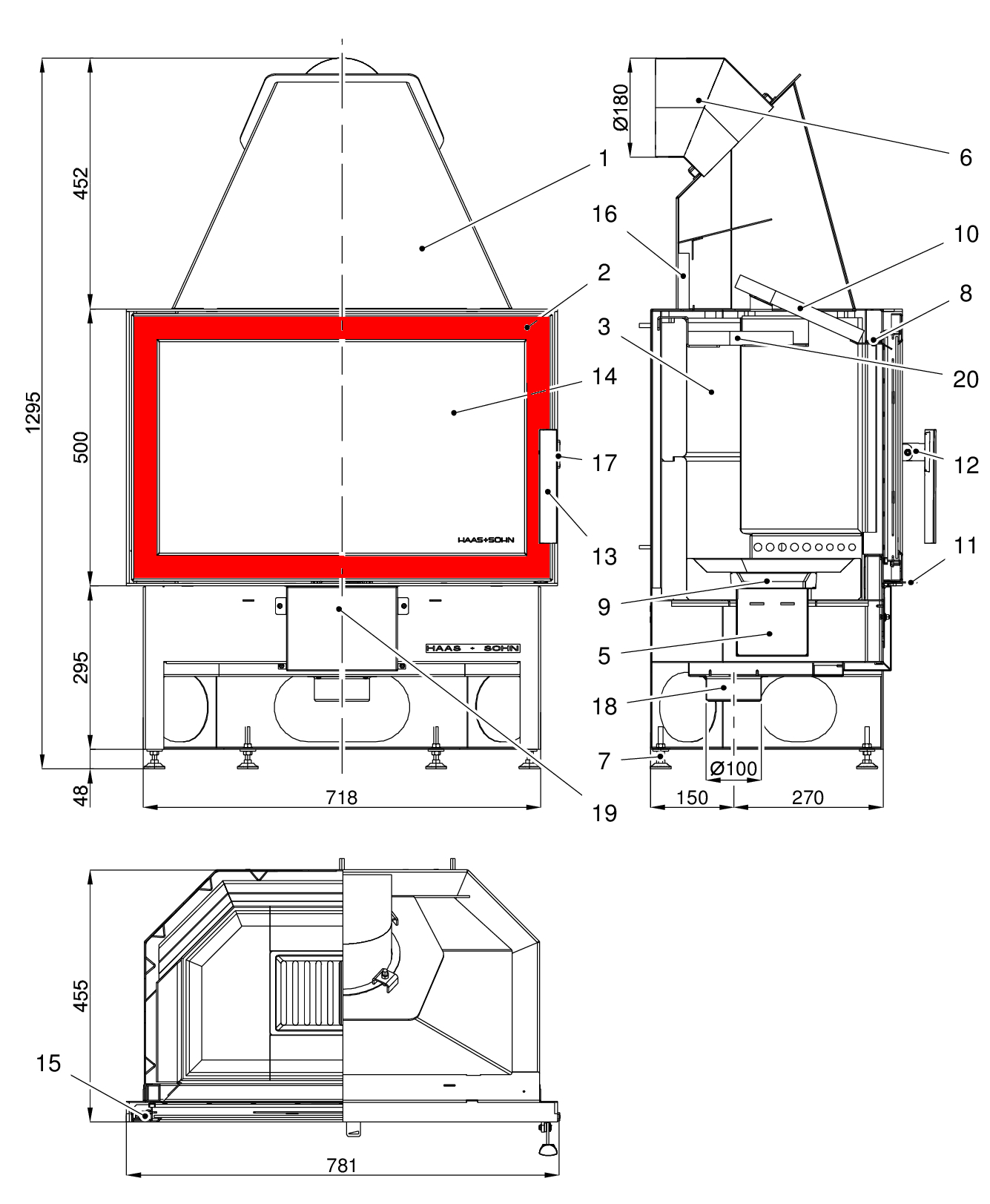 Haas-Sohn Komfort III 180.18 porte de chambre de combustion