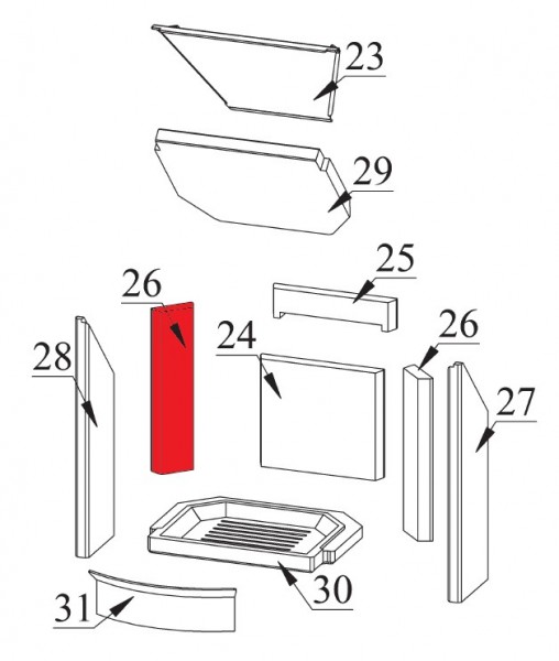 Fireplace Karthago Novo 2 Seitenstein links hinten Vermiculitestein