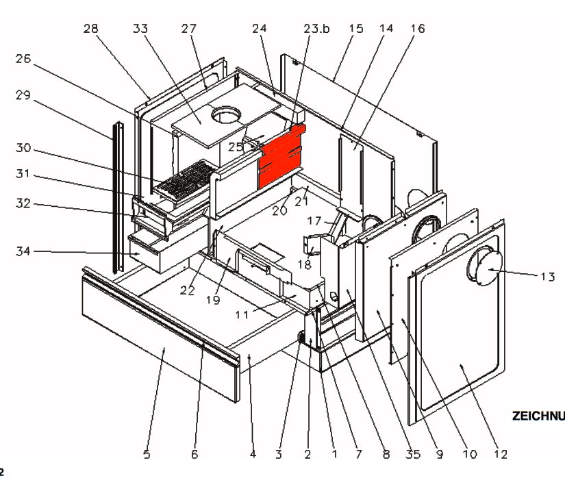 Wamsler K176A-70 Brennraumstein innen hinten A Schamotte 